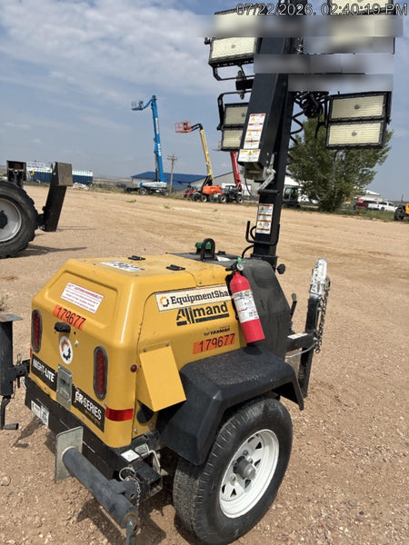 Allmand NLV3GR (4) LED Light Fixture 350W, 23' Vertical Mast, 3kW Prime, Towable, Deep Sea L401, Leveling Jacks, Yanmar T4F 5.8hp