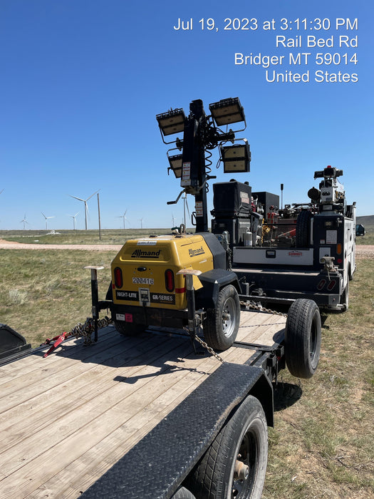 2022 Allmand NLV3GR (4) LED Light Fixture 350W, 23' Vertical Mast, 3kW Prime, Towable, Deep Sea L401, Leveling Jacks, Yanmar T4F 5.8hp