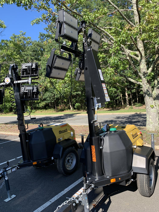 2021 Allmand NLV3GR (4) LED Light Fixture 350W, 23' Vertical Mast, 3kW Prime, Towable, Deep Sea L401, Leveling Jacks, Yanmar T4F 5.8hp