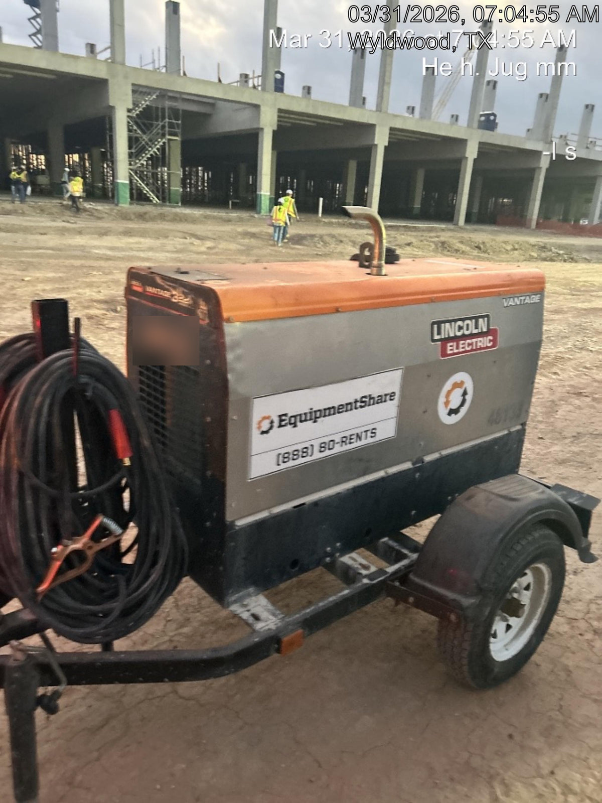 2019 Lincoln Electric Vantage 322 Ready-Pak 3, Two Wheel Trailer, Fender and Light Kit, Cable Rack