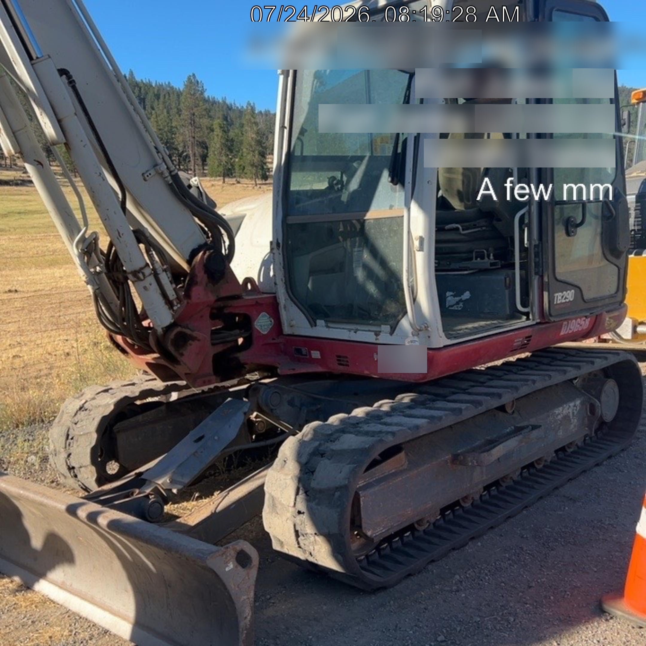 2019 Takeuchi TB290 Cab/Heat/AC Rubber tracks, Dozer blade, Travel alarm, Auxiliary hydraulics Manual QC, Hydraulic thumb, 18", 24", and 36" Buckets