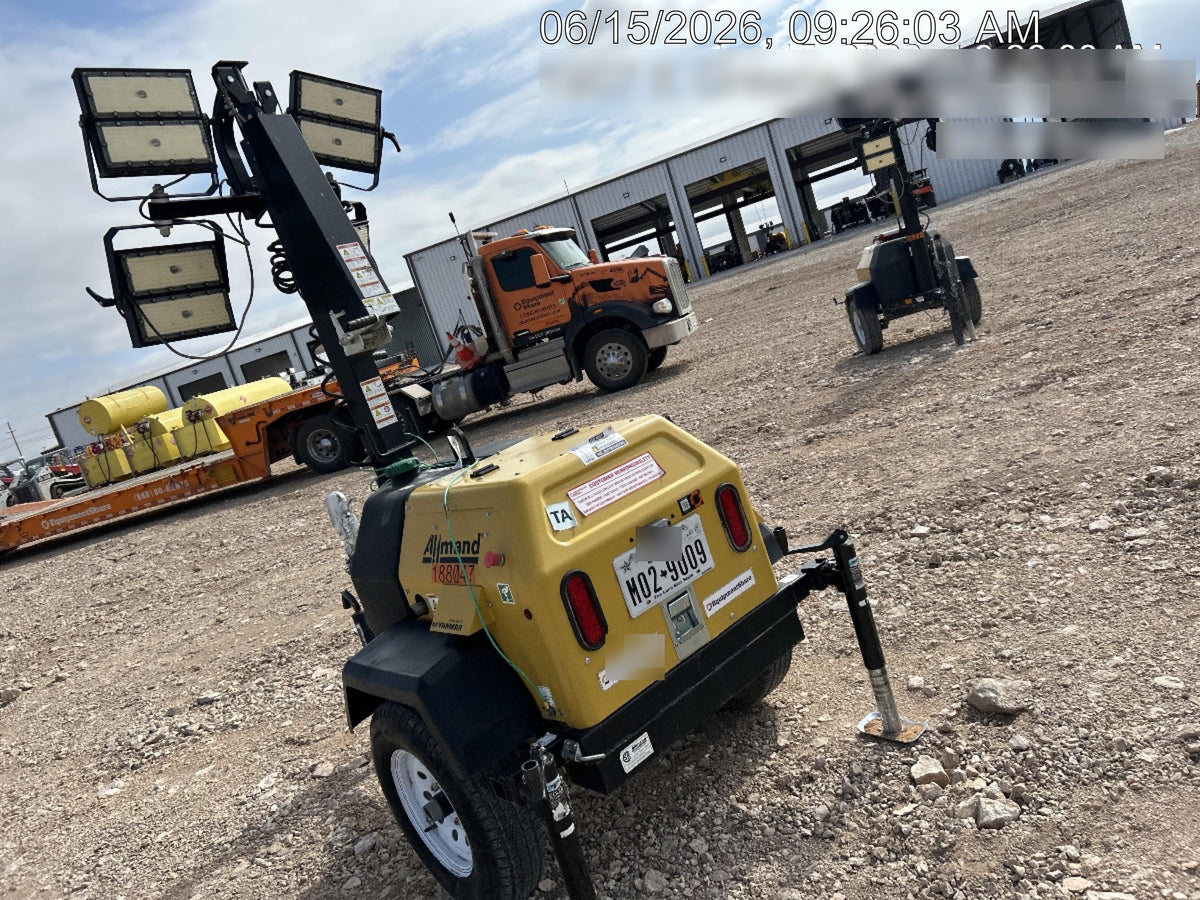 Allmand NLV3GR (4) LED Light Fixture 350W, 23' Vertical Mast, 3kW Prime, Towable, Deep Sea L401, Leveling Jacks, Yanmar T4F 5.8hp