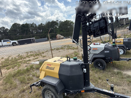 2022 Allmand NLV3GR (4) LED Light Fixture 350W, 23' Vertical Mast, 3kW Prime, Towable, Deep Sea L401, Leveling Jacks, Yanmar T4F 5.8hp