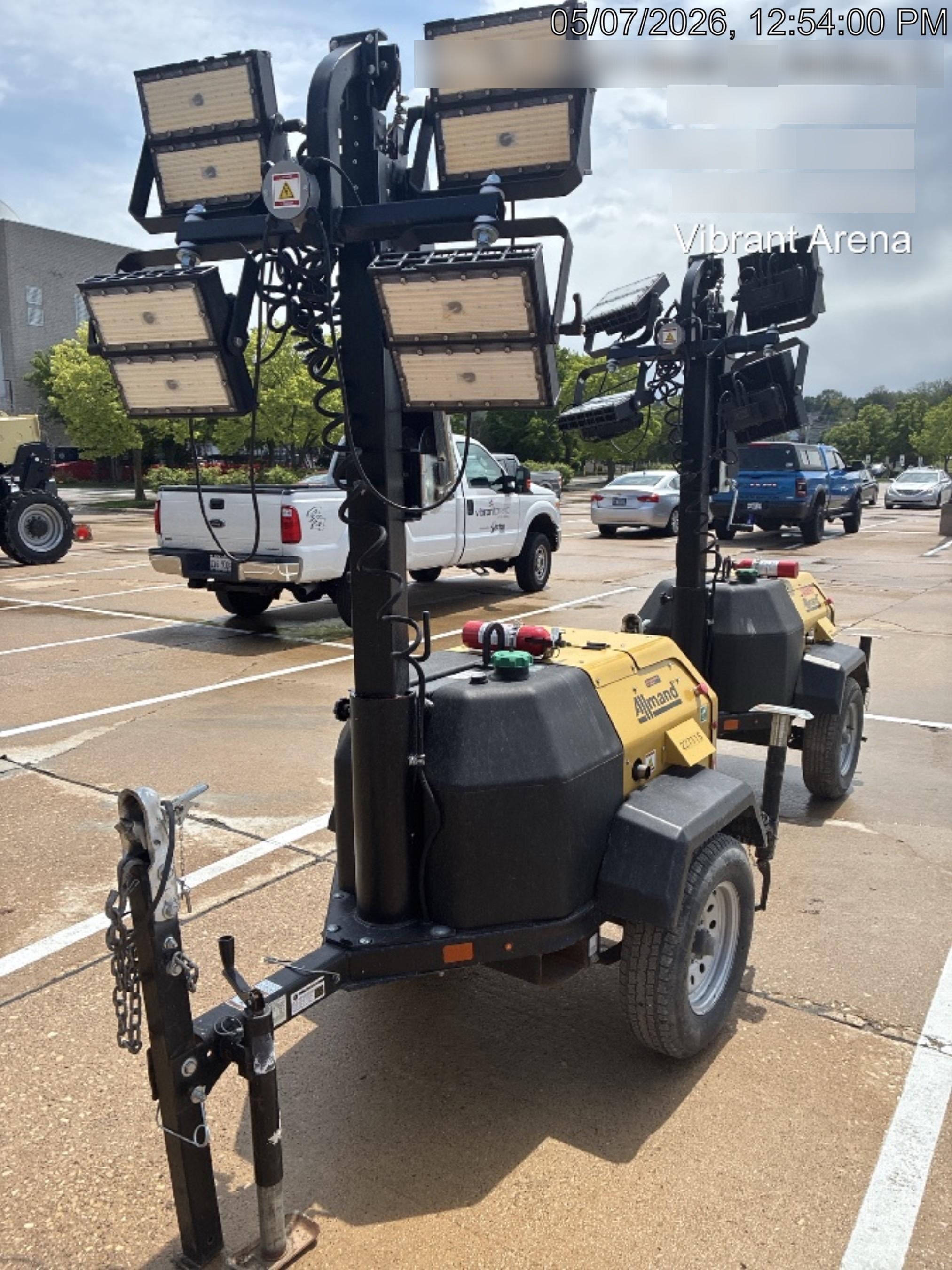 2022 Allmand NLV3GR (4) LED Light Fixture 350W, 23' Vertical Mast, 3kW Prime, Towable, Deep Sea L401, Leveling Jacks, Yanmar T4F 5.8hp
