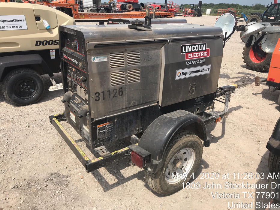 2019 Lincoln Electric Vantage 322 Welder Ready-Pak 3, Two wheel trailer, Fender and Light kit, Cable Rack