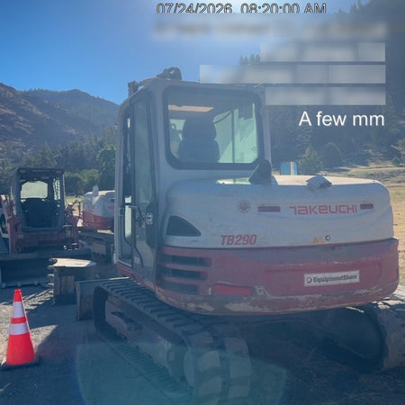 2019 Takeuchi TB290 Cab/Heat/AC Rubber tracks, Dozer blade, Travel alarm, Auxiliary hydraulics Manual QC, Hydraulic thumb, 18", 24", and 36" Buckets