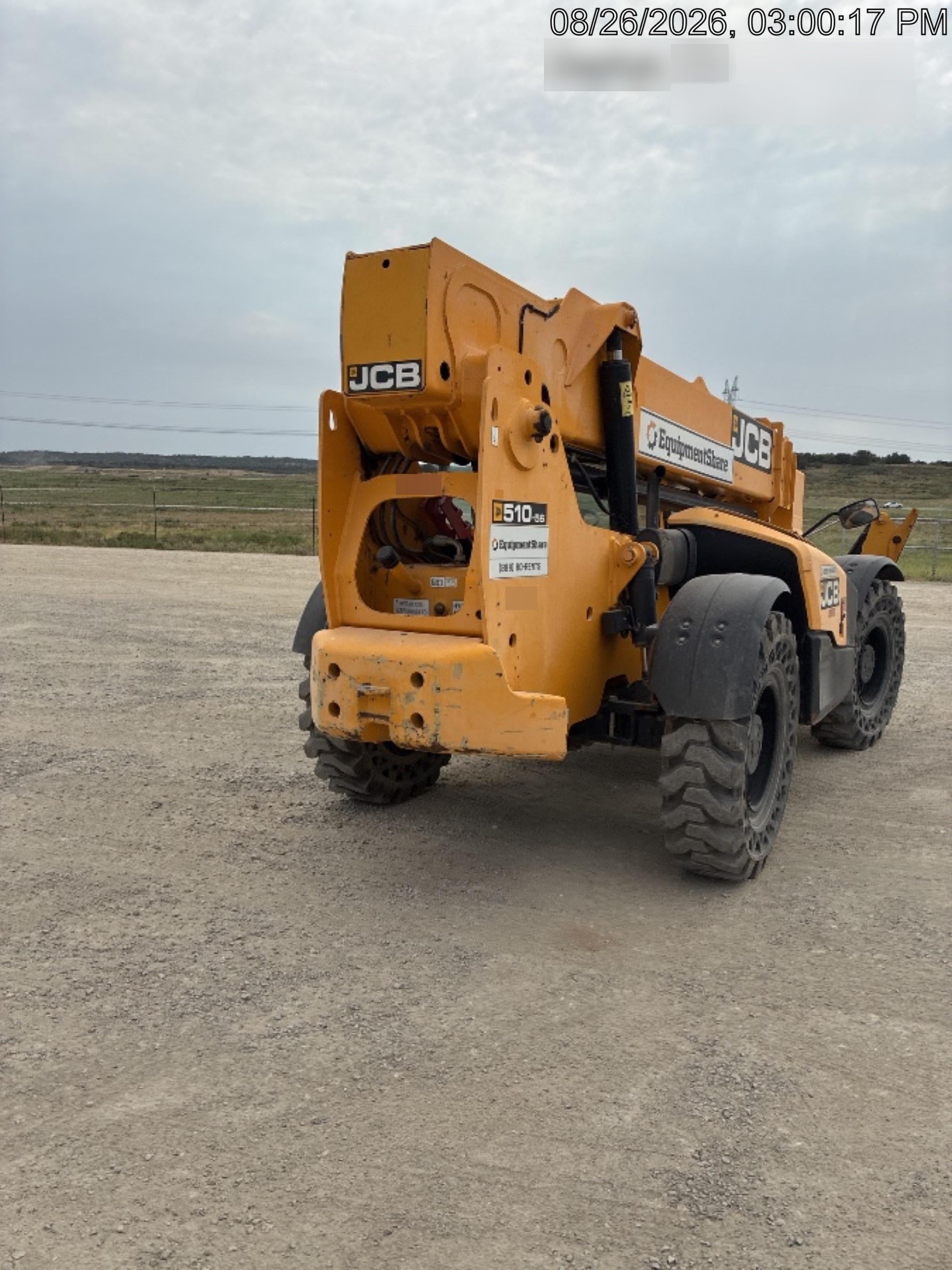 2019 JCB 510-56 Open ROPS, 74 HP, Solid Tires, Worklights, Beacon, Aux Hydraulics, Lifting Eye 66" Carriage/60" Forks