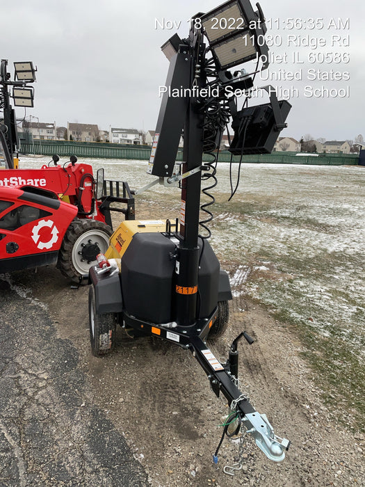 2022 Allmand NLV3GR (4) LED Light Fixture 350W, 23' Vertical Mast, 3kW Prime, Towable, Deep Sea L401, Leveling Jacks, Yanmar T4F 5.8hp