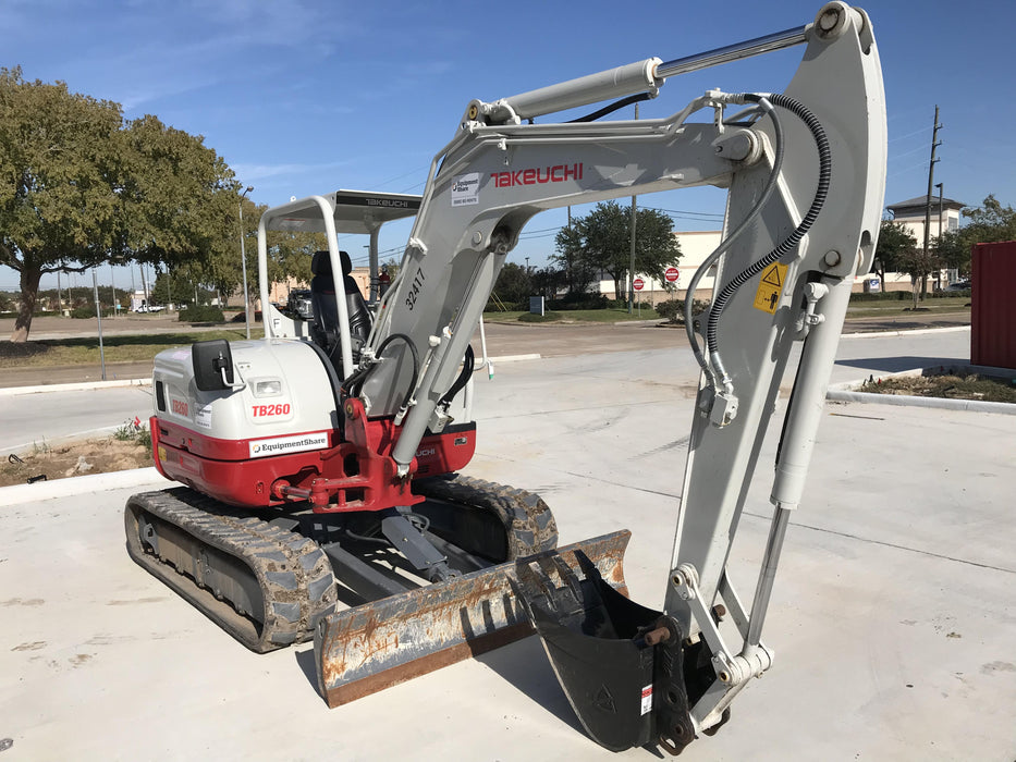 2019 Takeuchi TB260 Canopy, Standard Blade, Auxiliary hydraulics w/Manual QC, Hydraulic thumb, 12" ,18", 24" Bucket