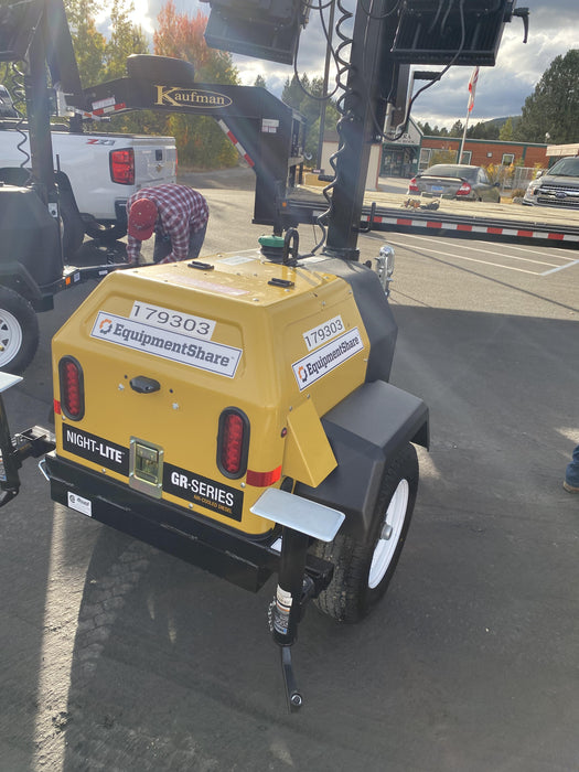 Allmand NLV3GR (4) LED Light Fixture 350W, 23' Vertical Mast, 3kW Prime, Towable, Deep Sea L401, Leveling Jacks, Yanmar T4F 5.8hp