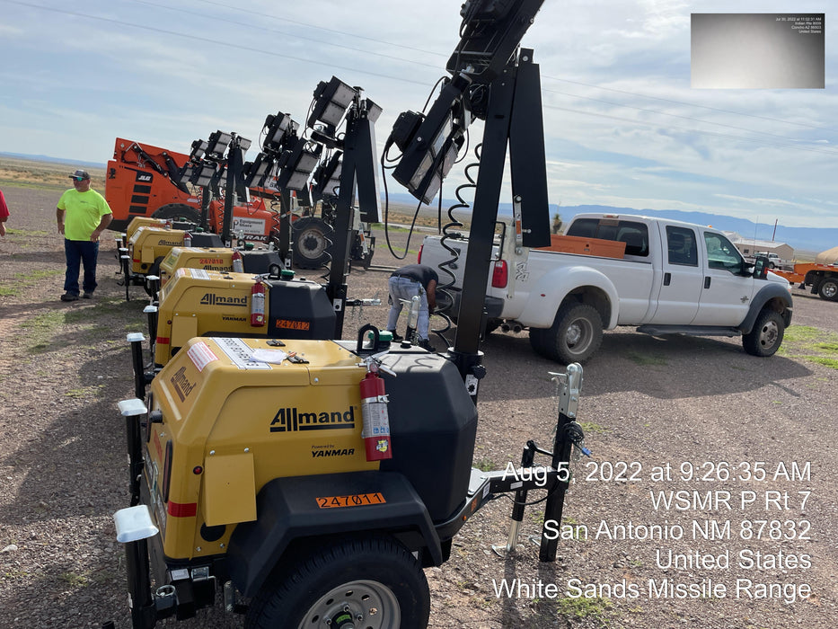 2022 Allmand NLV3GR (4) LED Light Fixture 350W, 23' Vertical Mast, 3kW Prime, Towable, ES Decals, T3