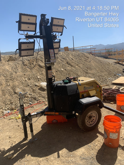 2021 Allmand NLV3GR (4) LED Light Fixture 350W, 23' Vertical Mast, 3kW Prime, Towable, Deep Sea L401, Leveling Jacks, Yanmar T4F 5.8hp