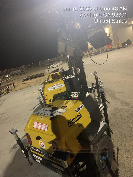 2022 Allmand NLV3GR (4) LED Light Fixture 350W, 23' Vertical Mast, 3kW Prime, Towable, ES Decals, T3