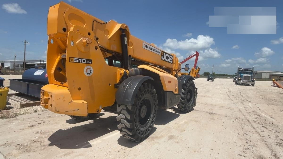 2020 JCB 510-56 Cab/Heat/Air, 74 HP, Solid Tires, STD Worklight, Beacon, Aux Hydraulics, Lifting Eye, Back up Alarm w/66" Carriage/60" Forks
