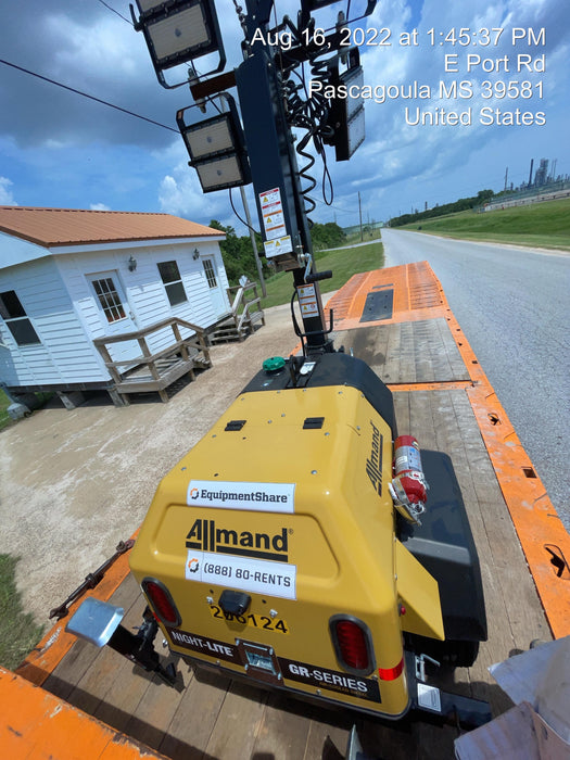 2022 Allmand NLV3GR (4) LED Light Fixture 350W, 23' Vertical Mast, 3kW Prime, Towable, Deep Sea L401, Leveling Jacks, Yanmar T4F 5.8hp