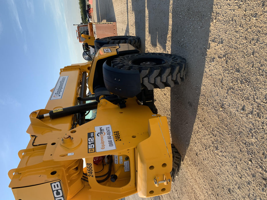 2019 JCB 512-56 74 HP w/CAB/HVAC, Beacon, Aux Hydraulics, Worklights, Solid Tires w/60" Carriage/Forks