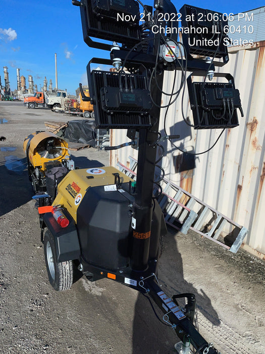 2022 Allmand NLV3GR (4) LED Light Fixture 350W, 23' Vertical Mast, 3kW Prime, Towable, ES Decals, T3