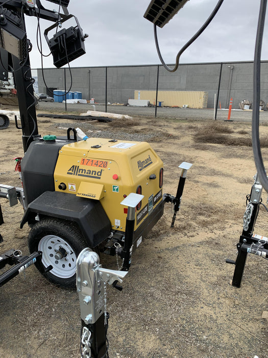 2021 Allmand NLV3GR (4) LED Light Fixture 350W, 23' Vertical Mast, 3kW Prime, Towable, Deep Sea L401, Leveling Jacks, Yanmar T4F 5.8hp