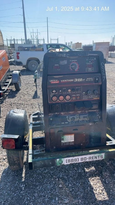 2019 Lincoln Electric Vantage 322 Welder Ready-Pak 3, Two wheel trailer, Fender and Light kit, Cable Rack