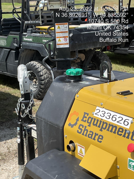 2022 Allmand NLV3GR (4) LED Light Fixture 350W, 23' Vertical Mast, 3kW Prime, Towable, Deep Sea L401, Leveling Jacks, Yanmar T4F 5.8hp