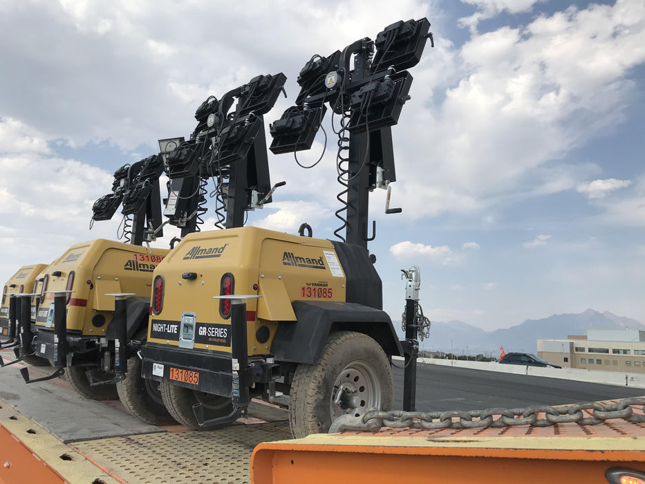 2021 Allmand NLV3GR (4) LED Light Fixture 350W, 23' Vertical Mast, 3kW Prime, Towable, Deep Sea L401, Leveling Jacks, Yanmar T4F 5.8hp