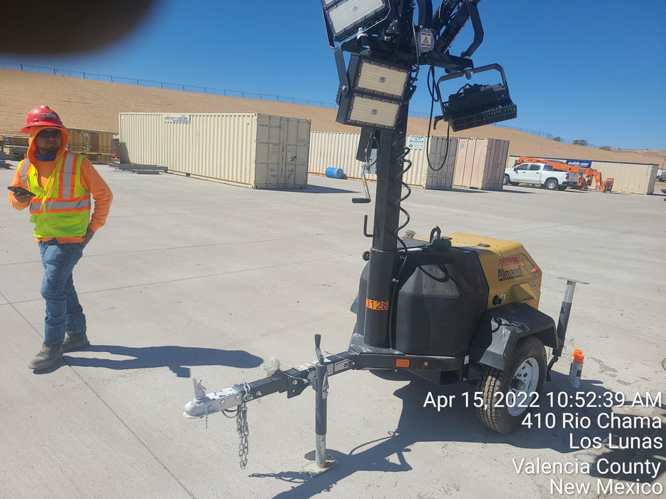 2021 Allmand NLV3GR (4) LED Light Fixture 350W, 23' Vertical Mast, 3kW Prime, Towable, Deep Sea L401, Leveling Jacks, Yanmar T4F 5.8hp