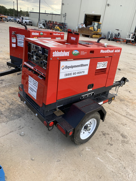 2022 Shindaiwa DGW400MDL Kubota D902 Engine, 23 HP, Dual Op Welder, Wire, Arc, Droop Stick, Tig, and CC Stick Functionality, Simulphase, 3 Phase and 1 Phase Gen Output, Single Axle NB Trlr, Slr Trckl Chrg 12V 12W, Fire Ext