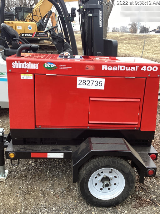 2022 Shindaiwa DGW400MDL Kubota D902 Engine, 23 HP, Dual Op Welder, Wire, Arc, Droop Stick, Tig, and CC Stick Functionality, Simulphase, 3 Phase and 1 Phase Gen Output, Single Axle NB Trlr, Slr Trckl Chrg 12V 12W, Fire Ext