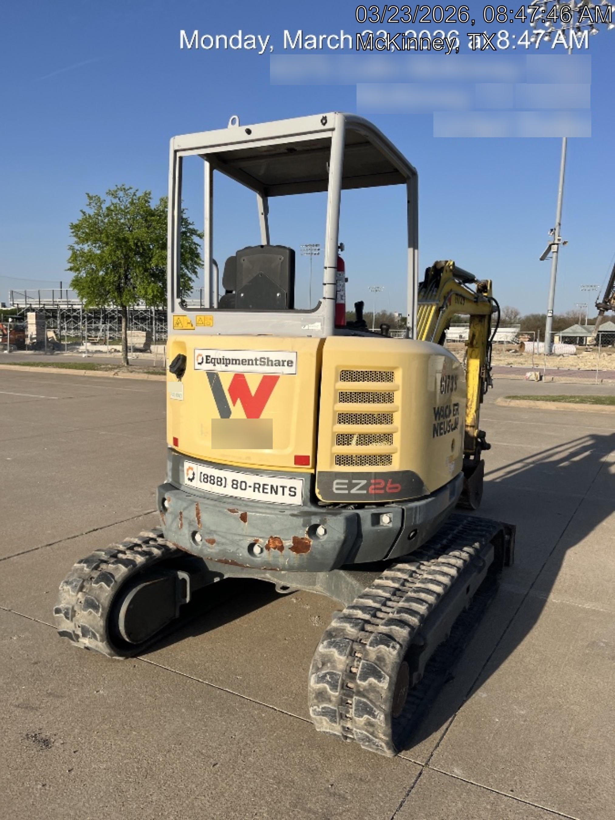 2019 Wacker Neuson EZ26 MX, Trk, Long, Canopy w/Manual Coupler, 3-40mm Pin Kits, 12"/18"/24" Pin on Buckets