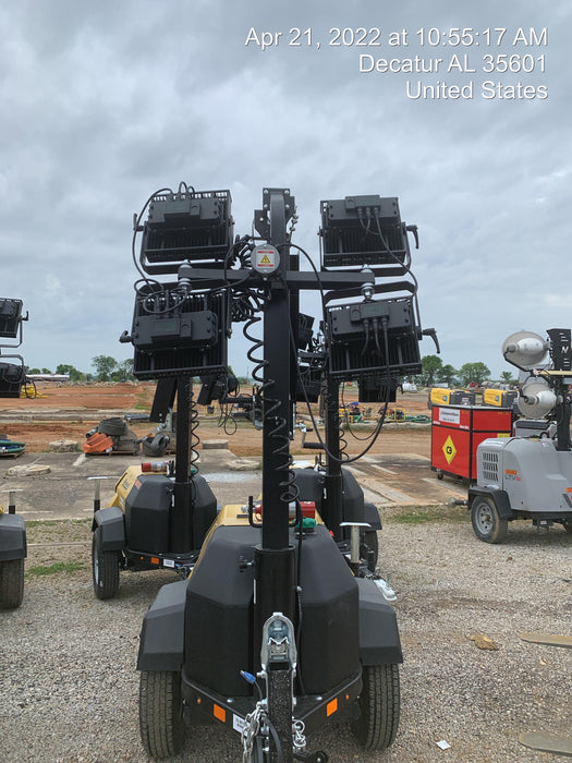 2022 Allmand NLV3GR (4) LED Light Fixture 350W, 23' Vertical Mast, 3kW Prime, Towable, Deep Sea L401, Leveling Jacks, Yanmar T4F 5.8hp