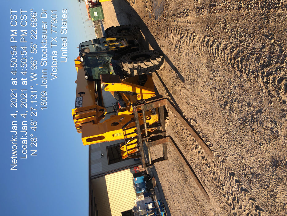 2019 JCB 510-56 74 HP w/CAB/HVAC, Beacon, Worklights, Aux Hydraulics, Solid Tires 66" Carriage/60" Forks