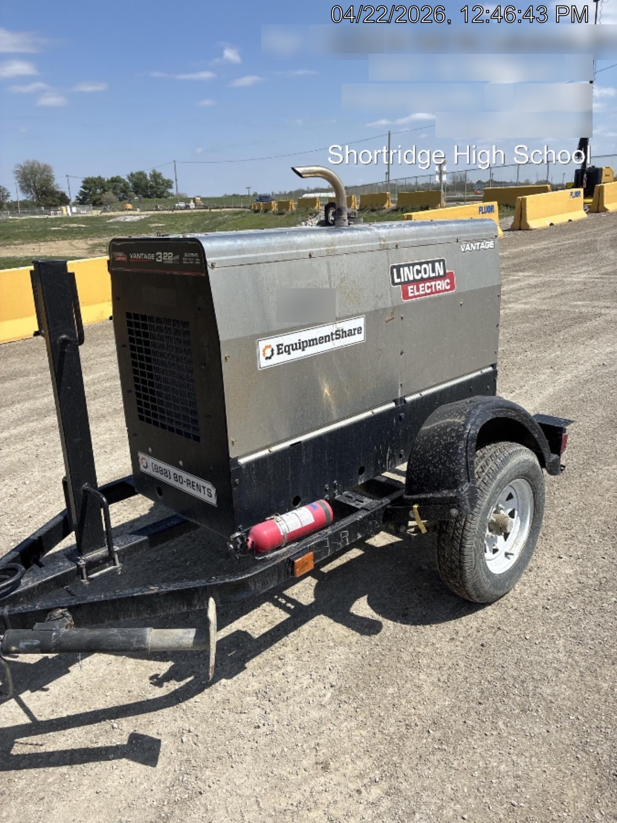 2019 Lincoln Electric Vantage 322 Ready-Pak 3, Two Wheel Trailer, Fender and Light Kit, Cable Rack