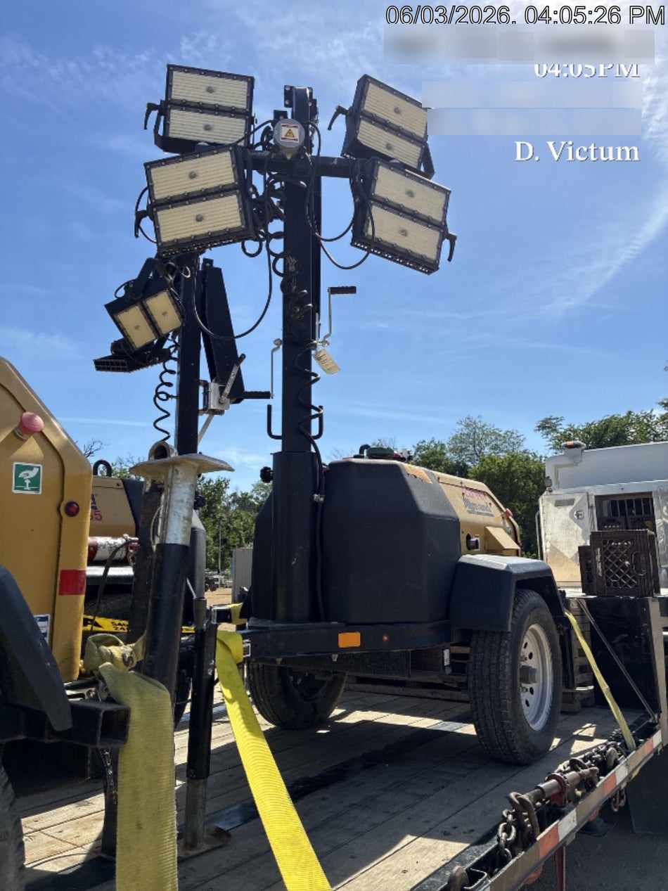 2022 Allmand NLV3GR (4) LED Light Fixture 350W, 23' Vertical Mast, 3kW Prime, Towable, Deep Sea L401, Leveling Jacks, Yanmar T4F 5.8hp