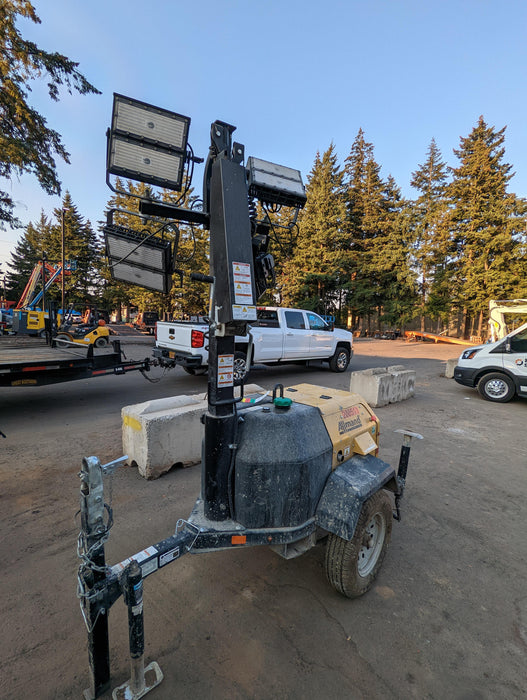 2022 Allmand NLV3GR (4) LED Light Fixture 350W, 23' Vertical Mast, 3kW Prime, Towable, Deep Sea L401, Leveling Jacks, Yanmar T4F 5.8hp