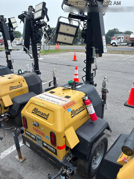 2021 Allmand NLV3GR (4) LED Light Fixture 350W, 23' Vertical Mast, 3kW Prime, Towable, Deep Sea L401, Leveling Jacks, Yanmar T4F 5.8hp