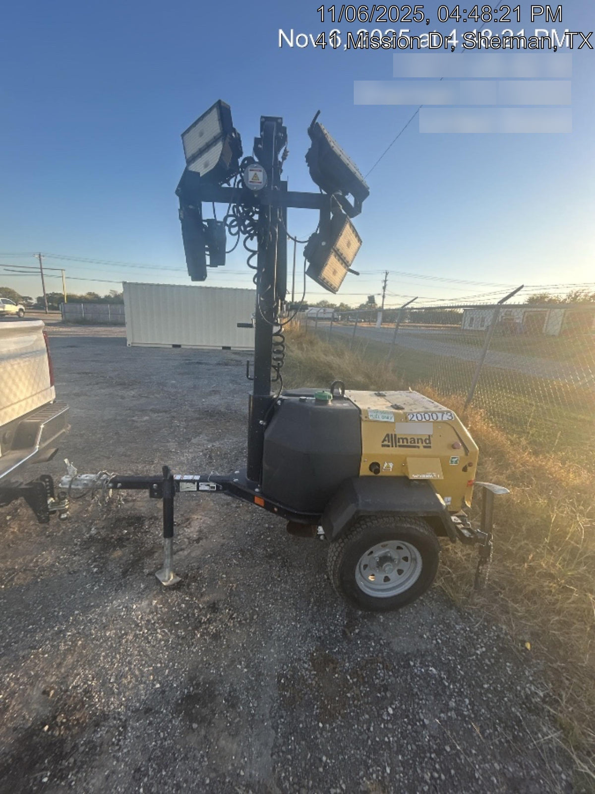 2022 Allmand NLV3GR (4) LED Light Fixture 350W, 23' Vertical Mast, 3kW Prime, Towable, Deep Sea L401, Leveling Jacks, Yanmar T4F 5.8hp