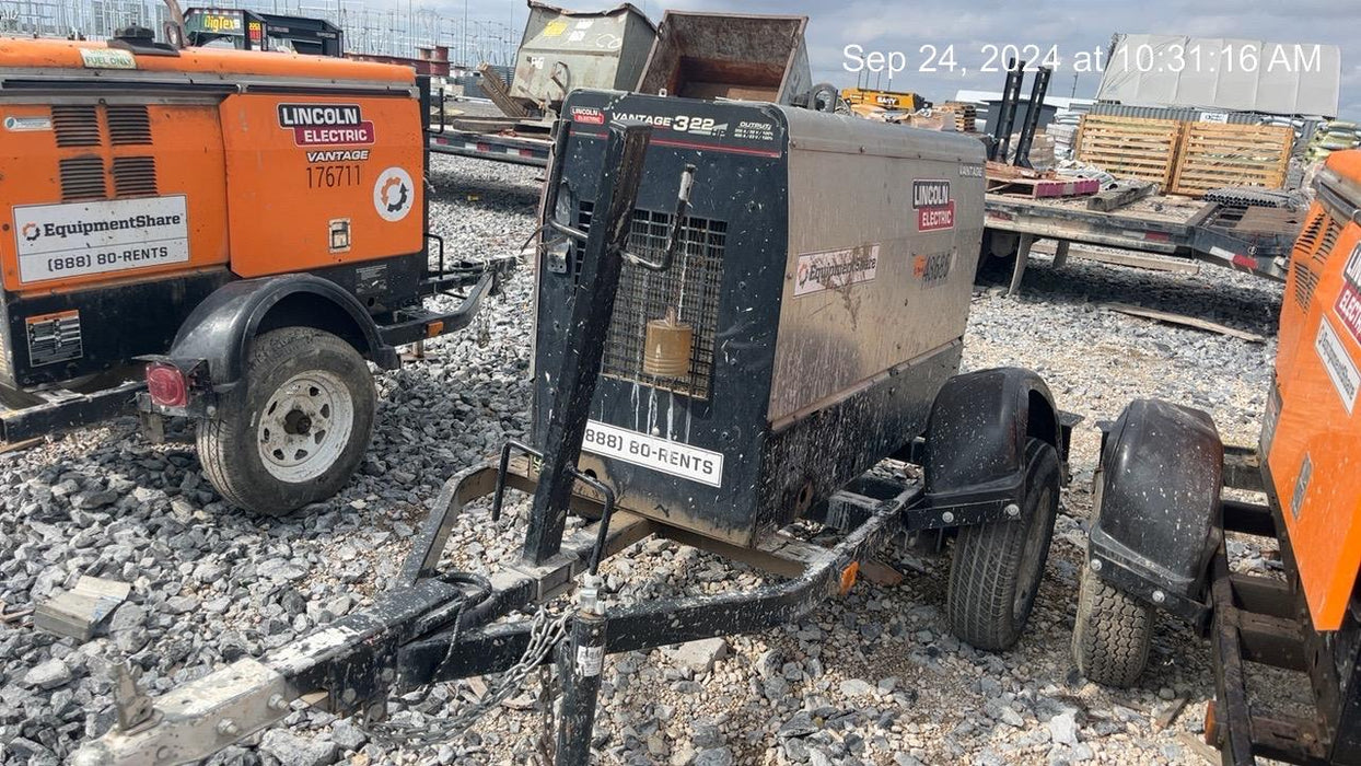 2019 Lincoln Electric Vantage 322 Ready-Pak 3, Two Wheel Trailer, Fender and Light Kit, Cable Rack