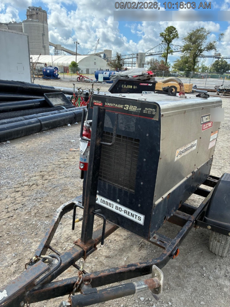 2019 Lincoln Electric Vantage 322 Welder Ready-Pak 3, Two wheel trailer, Fender and Light kit, Cable Rack