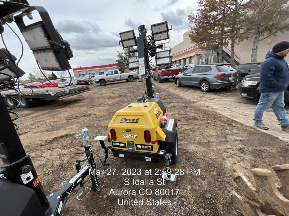 2022 Allmand NLV3GR (4) LED Light Fixture 350W, 23' Vertical Mast, 3kW Prime, Towable, ES Decals, T3