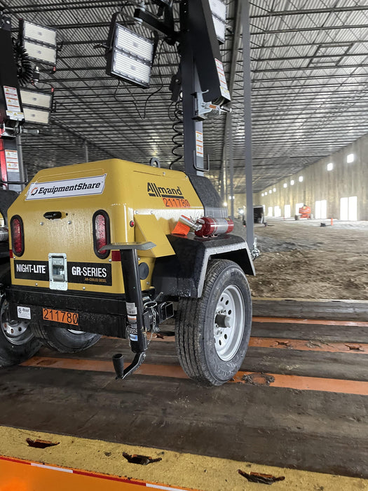 2022 Allmand NLV3GR (4) LED Light Fixture 350W, 23' Vertical Mast, 3kW Prime, Towable, Deep Sea L401, Leveling Jacks, Yanmar T4F 5.8hp