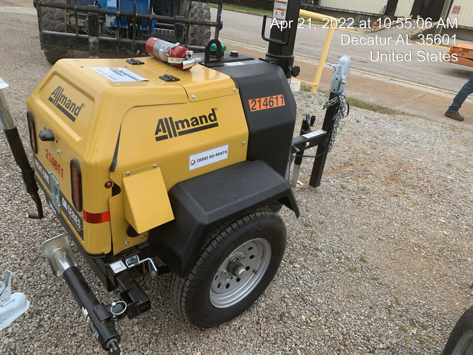 2022 Allmand NLV3GR (4) LED Light Fixture 350W, 23' Vertical Mast, 3kW Prime, Towable, Deep Sea L401, Leveling Jacks, Yanmar T4F 5.8hp