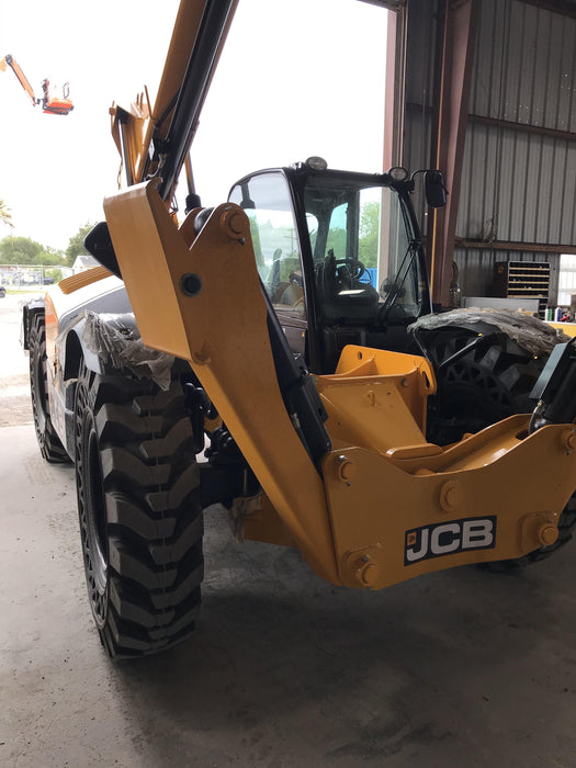 2019 JCB 510-56 Enclosed Cab, 74 HP, Solid Tires, Worklights, Beacon, Aux Hydraulics, Lifting Eye w/66" Carriage/60" Forks