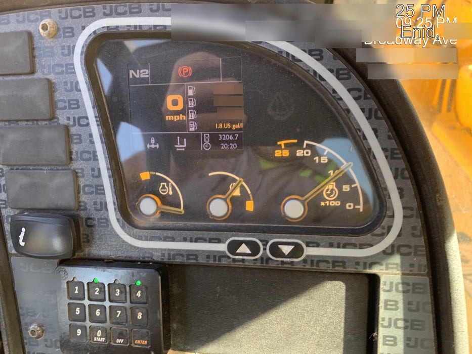 2019 JCB 509-42 74 HP w/Open ROPS, Beacon, Aux Hydraulics, LED Work lights, Solid Tires 66" Carriage/60" Forks