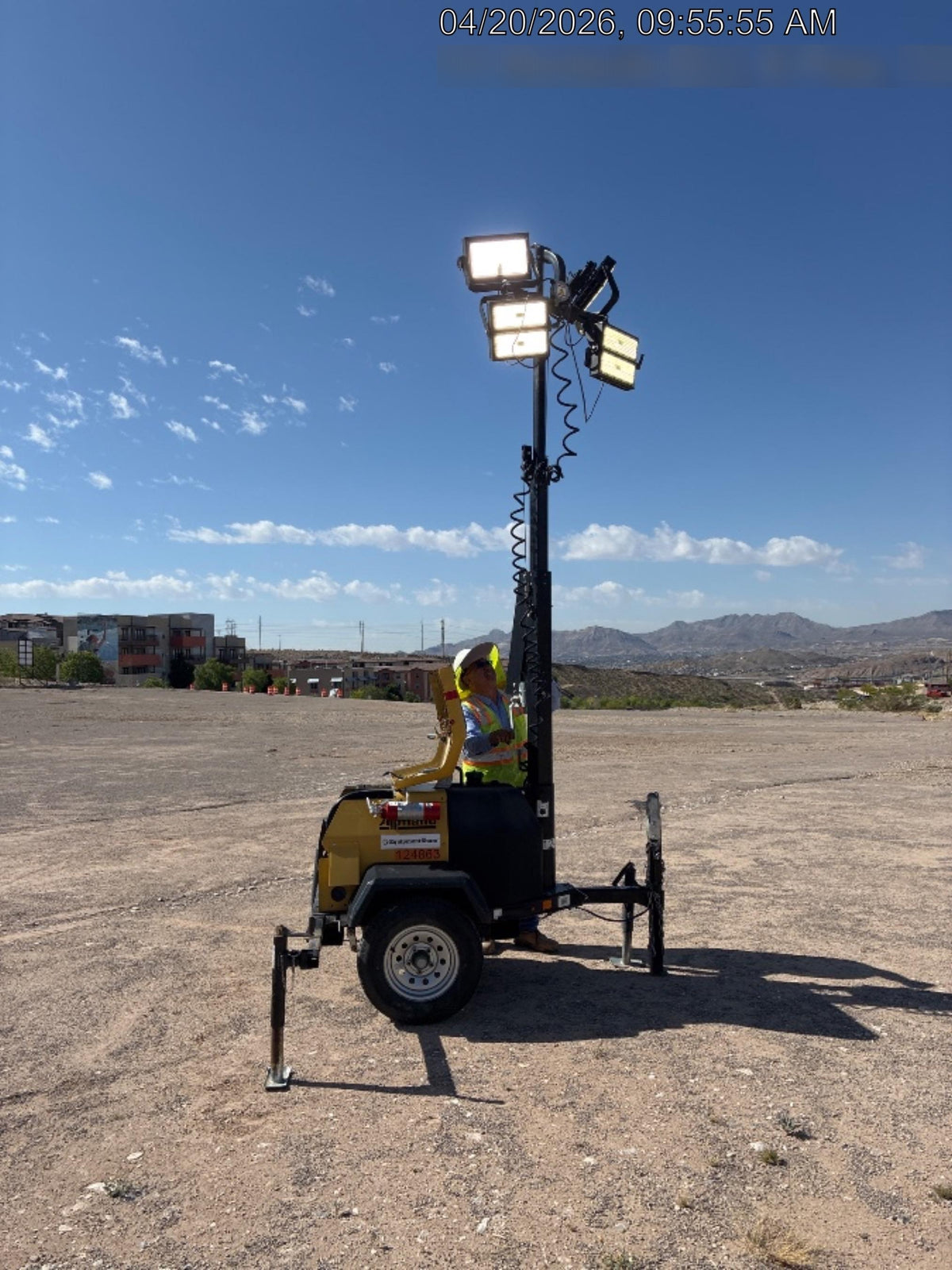 2020 Allmand NLV3GR (4) LED Light Fixture 350W, 23' Vertical Mast, 3kW Prime, Towable, Deep Sea L401, Leveling Jacks, Yanmar T4F 5.8hp