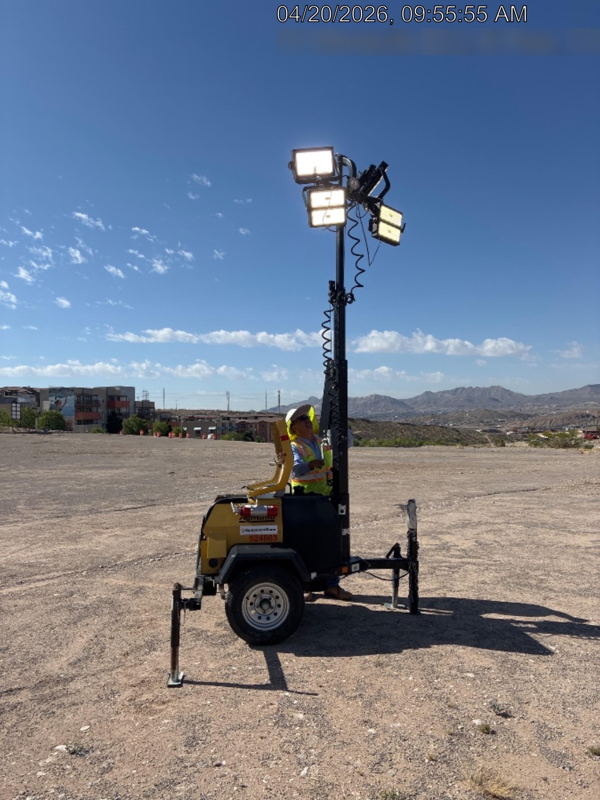 2020 Allmand NLV3GR (4) LED Light Fixture 350W, 23' Vertical Mast, 3kW Prime, Towable, Deep Sea L401, Leveling Jacks, Yanmar T4F 5.8hp