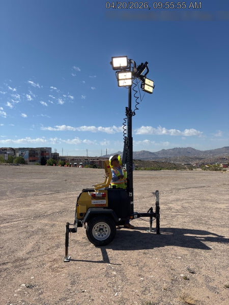 2020 Allmand NLV3GR (4) LED Light Fixture 350W, 23' Vertical Mast, 3kW Prime, Towable, Deep Sea L401, Leveling Jacks, Yanmar T4F 5.8hp