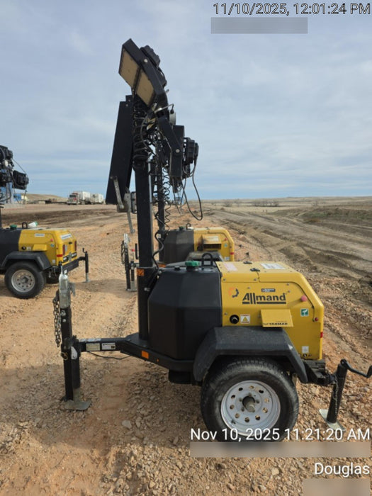 2021 Allmand NLV3GR (4) LED Light Fixture 350W, 23' Vertical Mast, 3kW Prime, Towable, Deep Sea L401, Leveling Jacks, Yanmar T4F 5.8hp