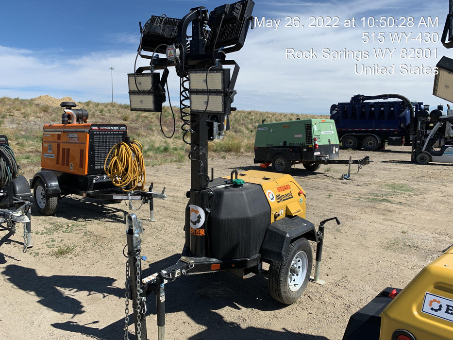 2021 Allmand NLV3GR (4) LED Light Fixture 350W, 23' Vertical Mast, 3kW Prime, Towable, Deep Sea L401, Leveling Jacks, Yanmar T4F 5.8hp