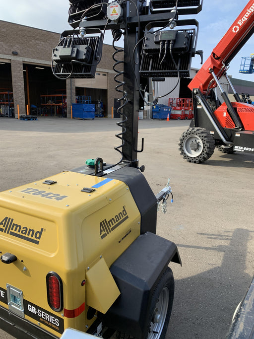 2021 Allmand NLV3GR (4) LED Light Fixture 350W, 23' Vertical Mast, 3kW Prime, Towable, Deep Sea L401, Leveling Jacks, Yanmar T4F 5.8hp