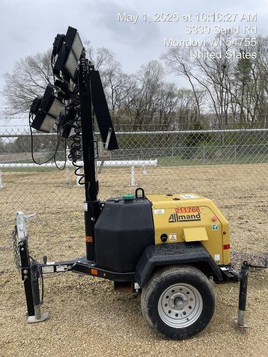 2022 Allmand NLV3GR (4) LED Light Fixture 350W, 23' Vertical Mast, 3kW Prime, Towable, Deep Sea L401, Leveling Jacks, Yanmar T4F 5.8hp